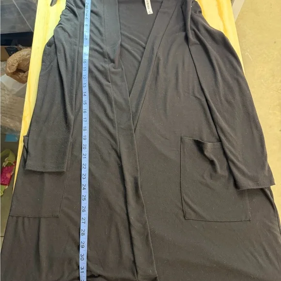 Zenana Premium Black Open Front Cardigan Womens Medium Duster Pocket - Picture 3 of 7